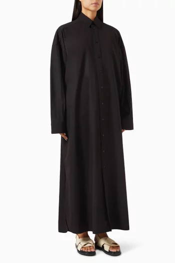 Oversized Maxi Shirt Dress in Cotton-poplin