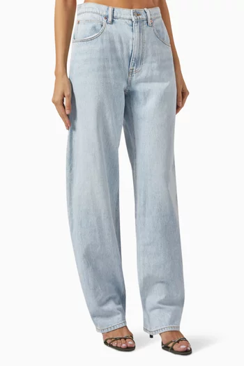 Zipped Back-slit Wide-leg Jeans in Denim