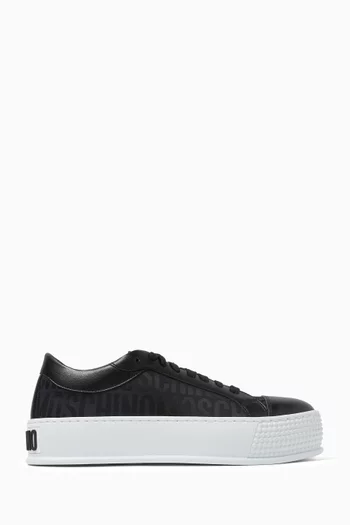 Logo Chunky Low-top Sneakers in Jacquard & Leather