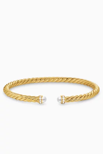 Cablespira® Pearl & Diamond Flex Bracelet in 18kt Gold