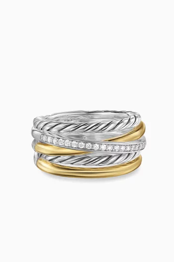 Crossover Diamond Ring in 18kt Yellow Gold & Silver