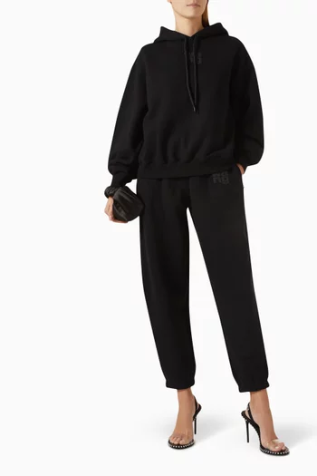 كنزة بغطاء رأس وطبعة شعار الماركة قطن