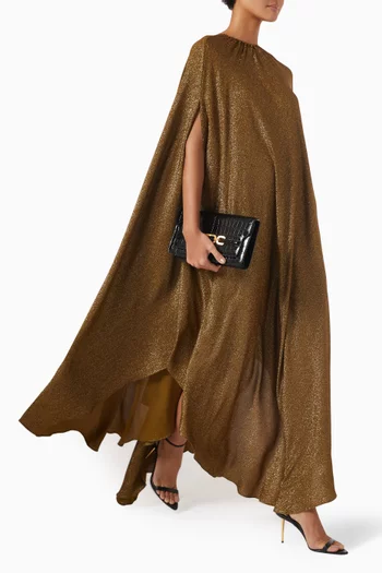 Cape-sleeve Midi Dress in Silk Blend