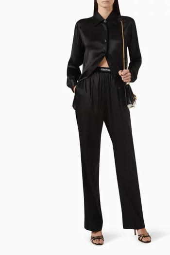 قميص انسيابي بأكمام طويلة حرير