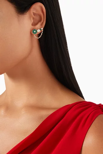 Single Circular Diamond & Malachite Ear Climber Earring in 14kt Yellow Gold