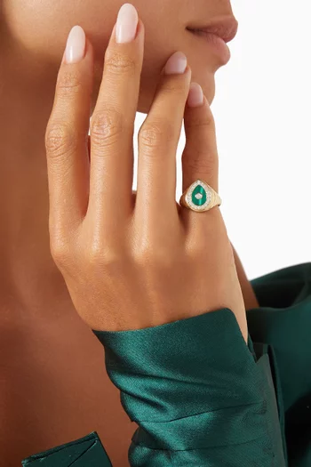 Diamond Drop Malachite Pinky Ring in 14kt Gold