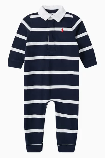 Striped Polo-collar Romper in Cotton-jersey