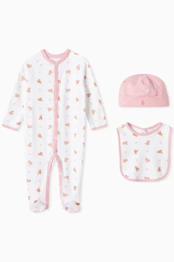 All-over Logo-print Sleepsuit, Bib & Hat Gift Set in Cotton-jersey