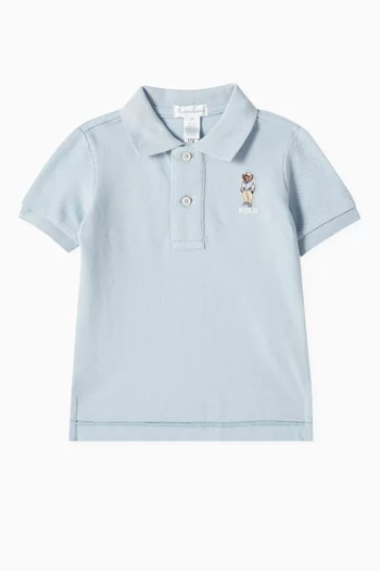 Buy Polo Ralph Lauren Blue Bear Polo Shirt in Cotton Pique For Baby Boys Online Ounass Bahrain