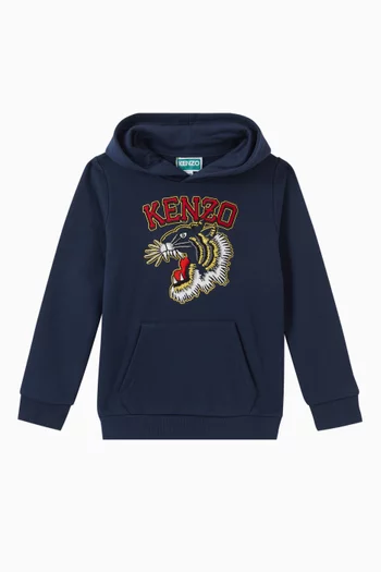 Buy KENZO KIDS Blue Tiger Logo Hoodie in Cotton For Boys Online Ounass Bahrain