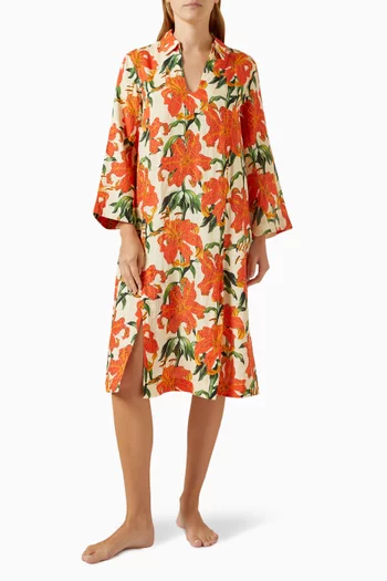 Lilium-print Kaftan in Linen
