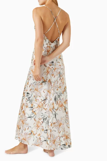 Lilium-print Slip Night Dress in Silk