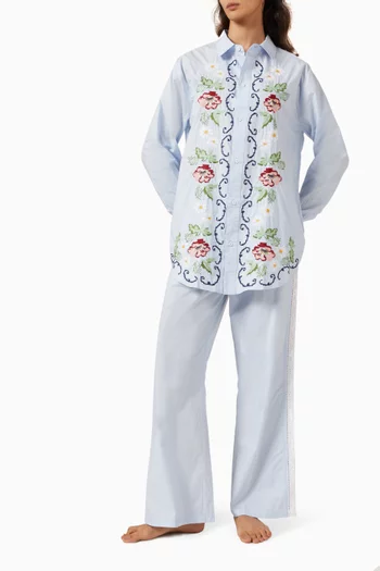 Printed Long Lounge Set in Cotton-poplin