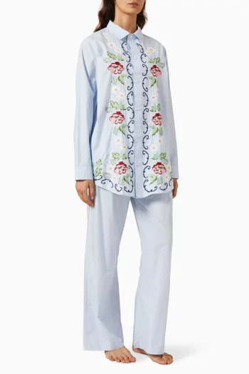 Printed Long Lounge Set in Cotton-poplin