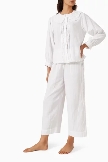 Fancy Collar Pyjama Set in Cotton-gauza