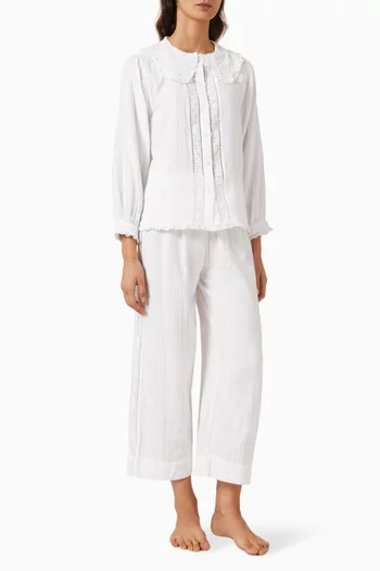 Fancy Collar Pyjama Set in Cotton-gauza