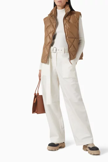 Belted Wide-leg Pants in Cotton