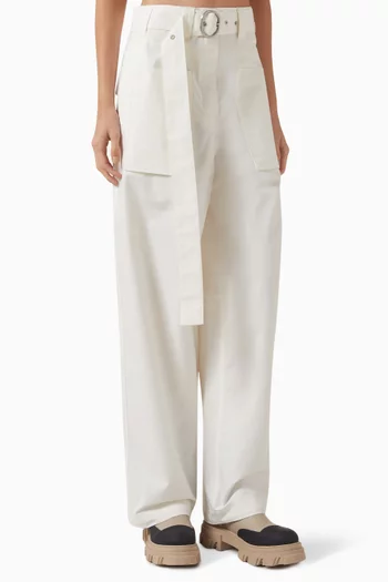 Belted Wide-leg Pants in Cotton