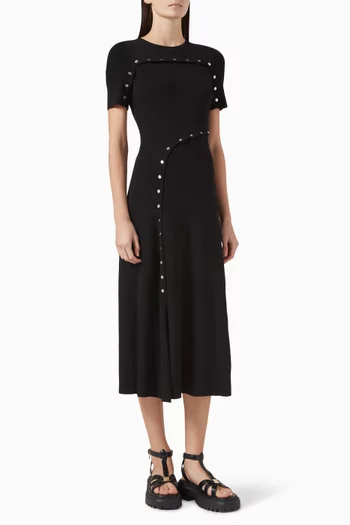 Logo Button-trim Midi Dress in Ribbed-knit