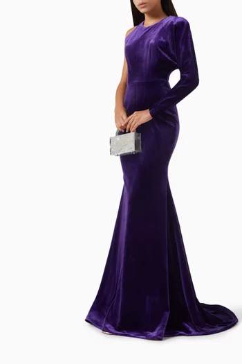 One-shoulder Gown in Velvet