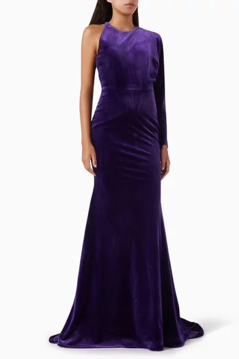 One-shoulder Gown in Velvet