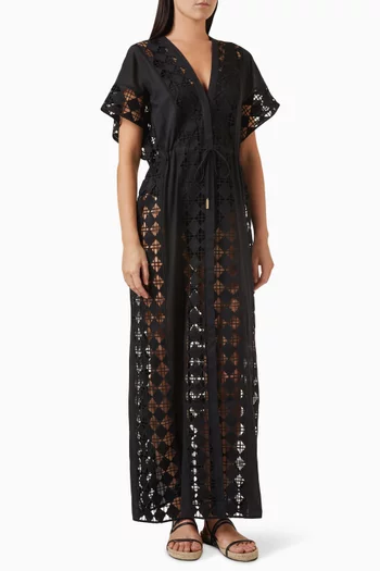 Carson Sheer Robe in Guipure & Cotton