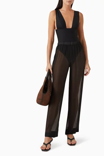Deep Wood Sheer Pants in Silk-chiffon