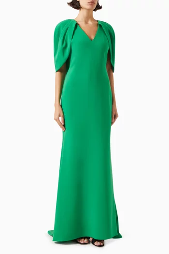 V-neck Cape Gown in Stretch-crepe