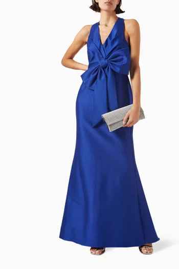 Bow-embellished Halter Gown in Stretch Mikado