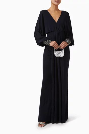 Embellished-cuff Maxi Dress in Jersey