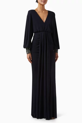 Embellished-cuff Maxi Dress in Jersey