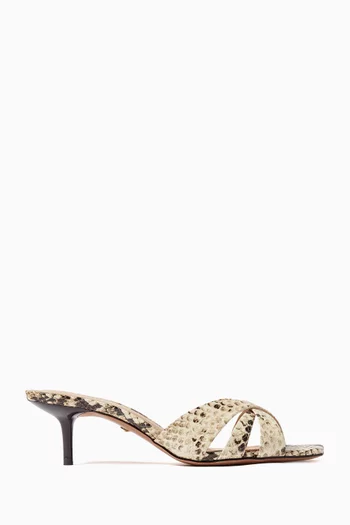 Square-toe 45 Mule Sandals in Python Printed Leather