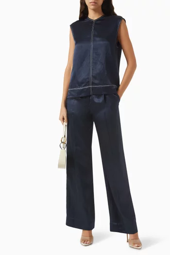 Billie Contrast-stitch Top in Shiny Viscose-blend