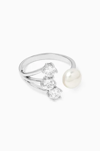 Athena Pearl & Crystal Adjustable Ring in Sterling Silver