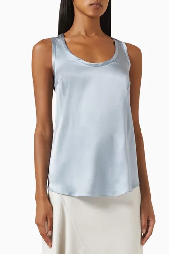 Round-neck Tank Top in Stretch Silk-satin