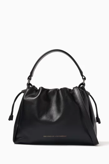 Monili-embellished Bucket Bag in Leather