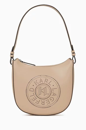 K/circle Perforated Moon Shoulder Bag in Leather