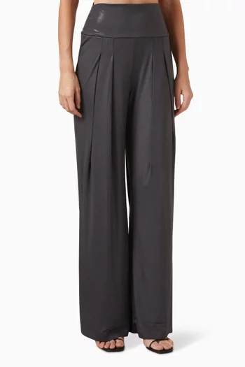 Pleated Straight-leg Pants in Stretch Lamé