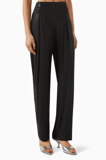 Low-rise Pleated Pants in Stretch Lamé
