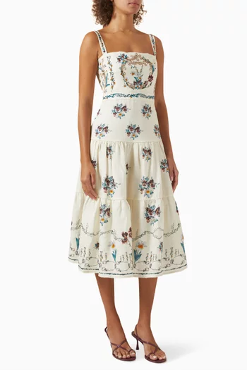 Lima Embroidered Midi Dress in Linen