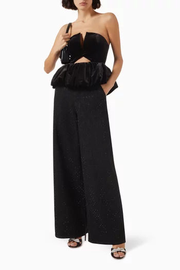 Rhinestone-embellished Wide-leg Jeans in Denim