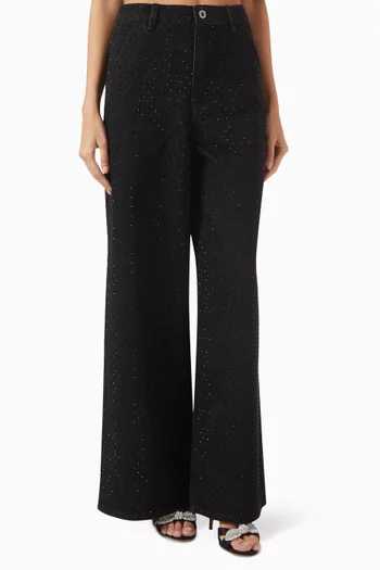 Rhinestone-embellished Wide-leg Jeans in Denim