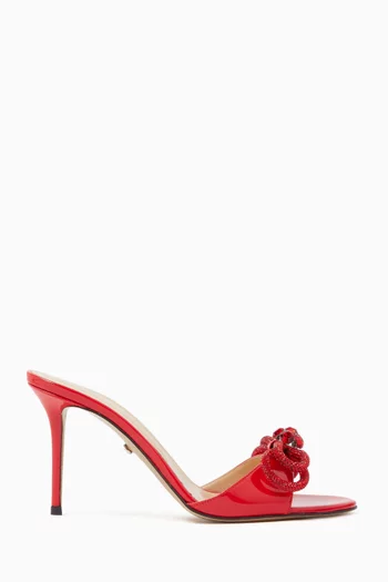 Double Bow 85 Mule Sandals in Patent Leather