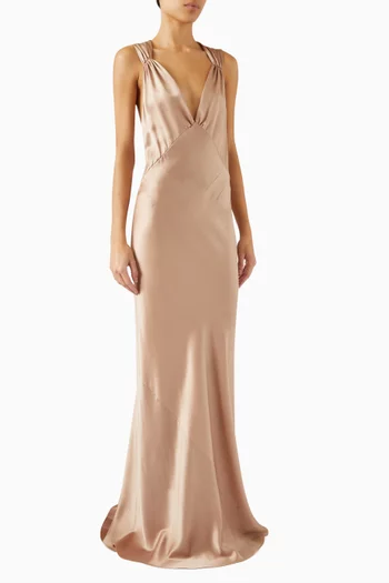 Cross-back Maxi Dress in Silk Satin