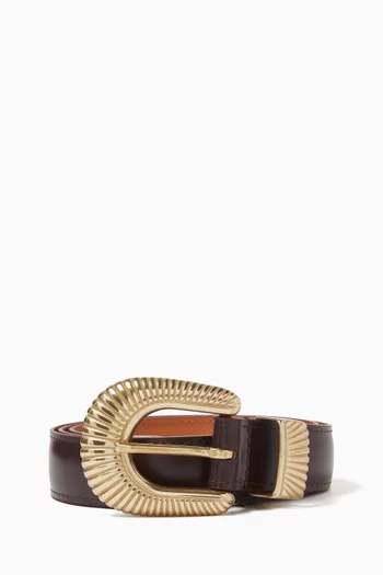Ribbed Buckle Belt in Leather