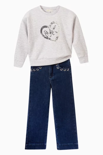 Sequins Heart Logo Sweatshirt in Stretch Cotton