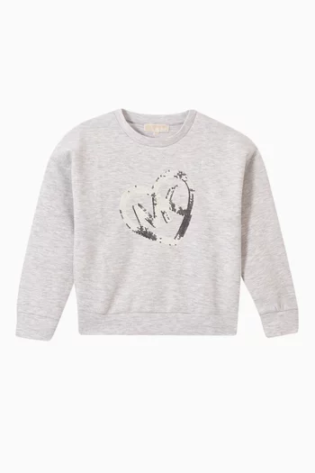 Sequins Heart Logo Sweatshirt in Stretch Cotton