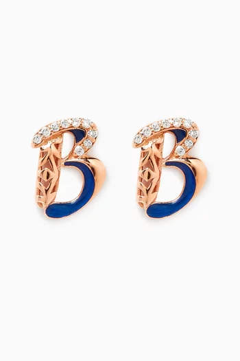 Retro 'B' Diamond Stud Earrings in 18kt Rose Gold