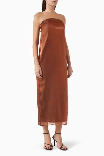 فستان كيسي طويل بلا حمالات أورجانزا