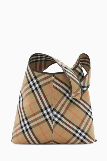 Large Check Shoulder Bag in Cotton Twill